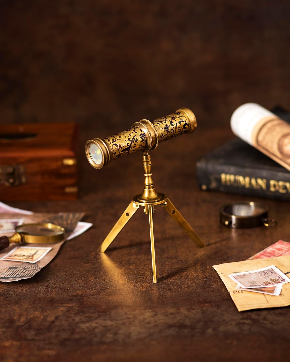 Antique Brass Kaleidoscope with Engraved Detail view 2