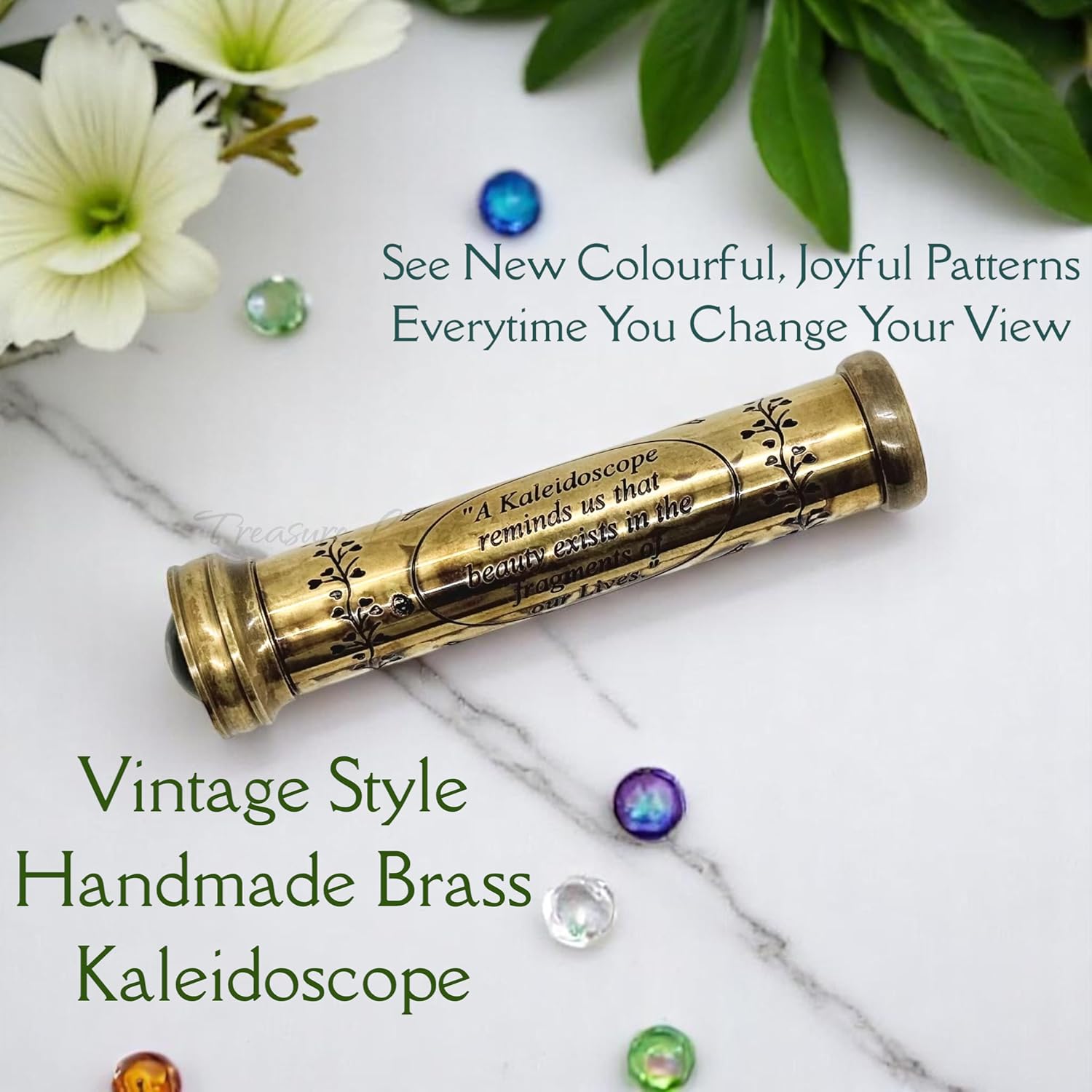 Polished Brass Kaleidoscope with Wooden Gift Box view 2