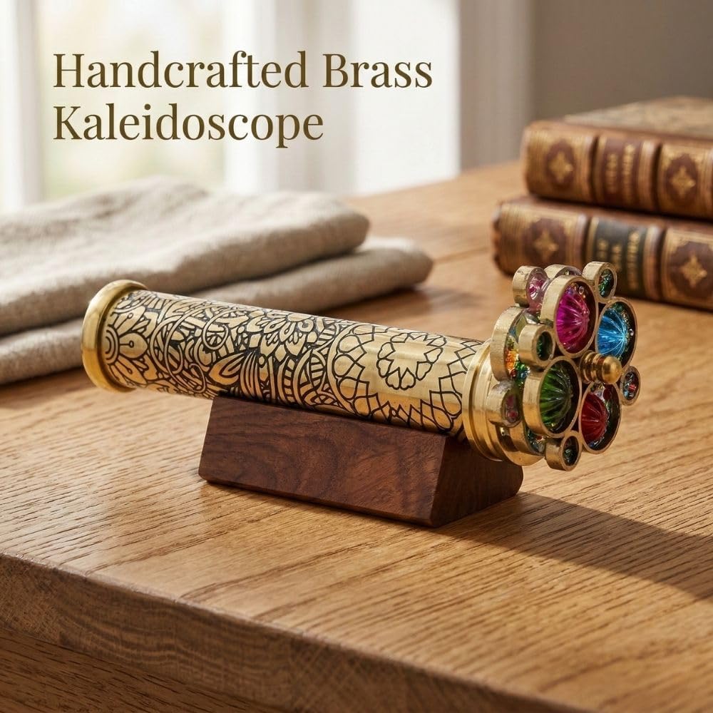 Lacquered Etched Brass Kaleidoscope with Two Turning Wheels view 8
