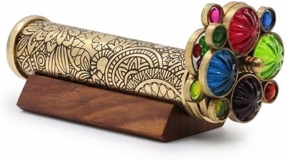 Lacquered Etched Brass Kaleidoscope with Two Turning Wheels view 10