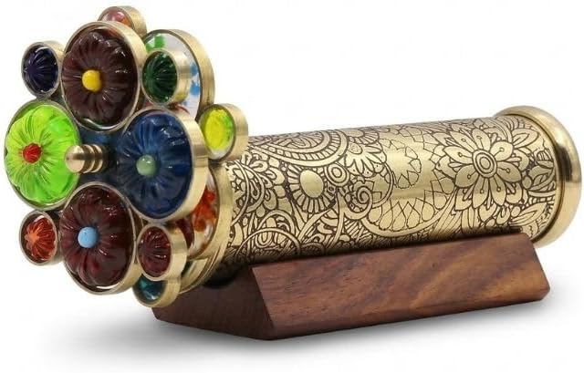 Lacquered Etched Brass Kaleidoscope with Two Turning Wheels view 11