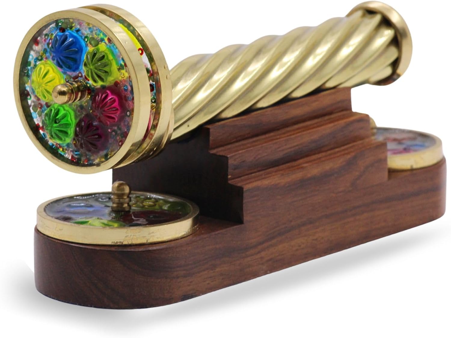 Spiral Brass Kaleidoscope with Three Rotating Wheels view 2