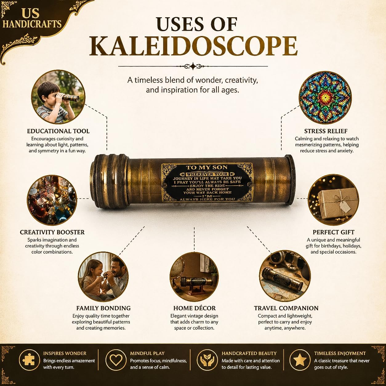 Handcrafted Brass Kaleidoscope with Leather Case view 4