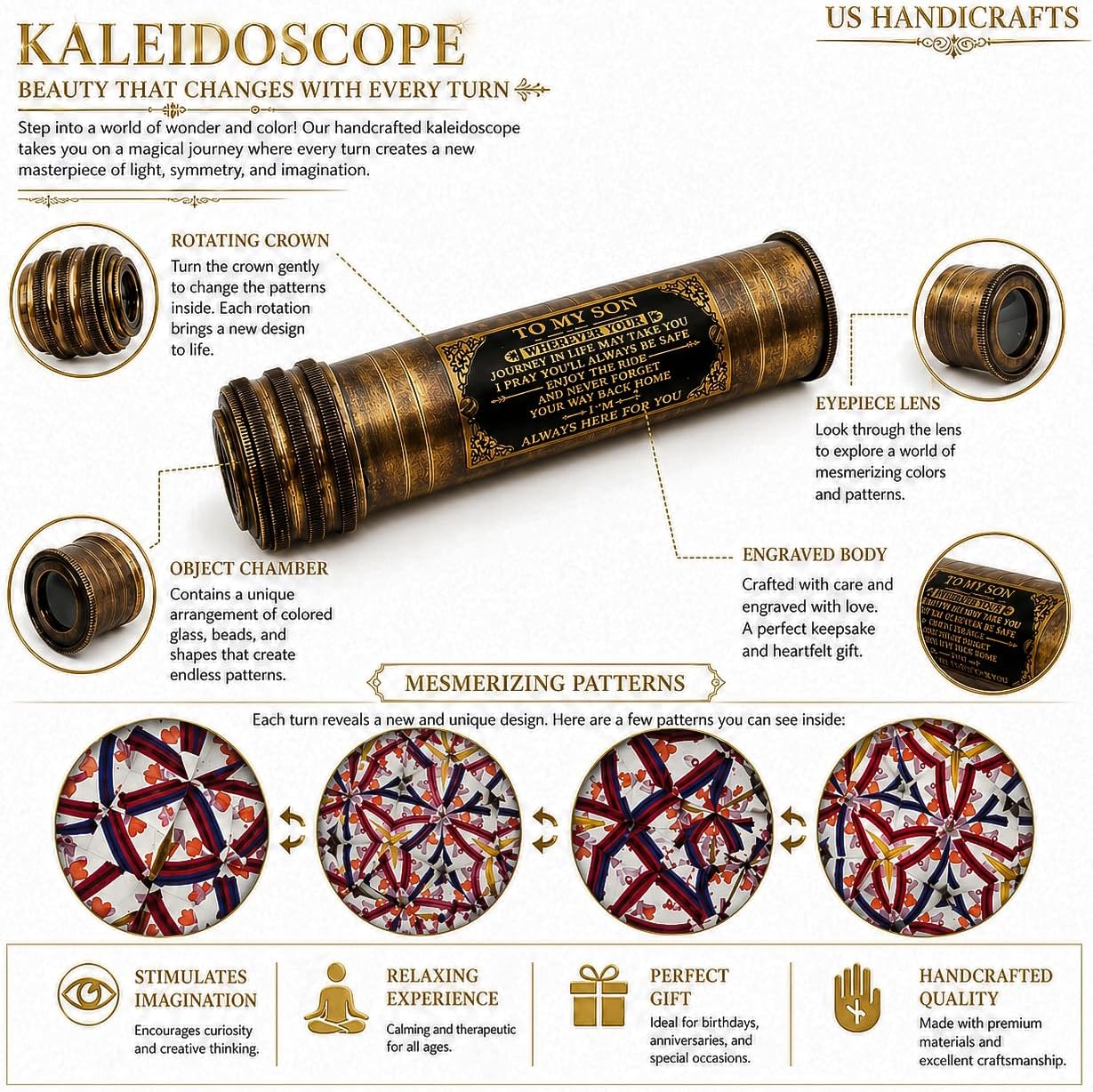 Handcrafted Brass Kaleidoscope with Leather Case view 6