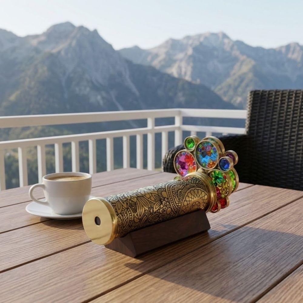 Lacquered Brass Kaleidoscope with Floral Turning Wheels view 6
