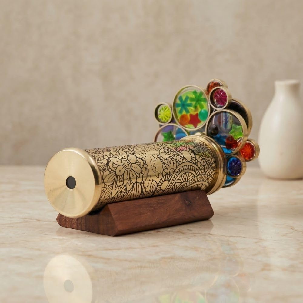 Lacquered Brass Kaleidoscope with Floral Turning Wheels view 8