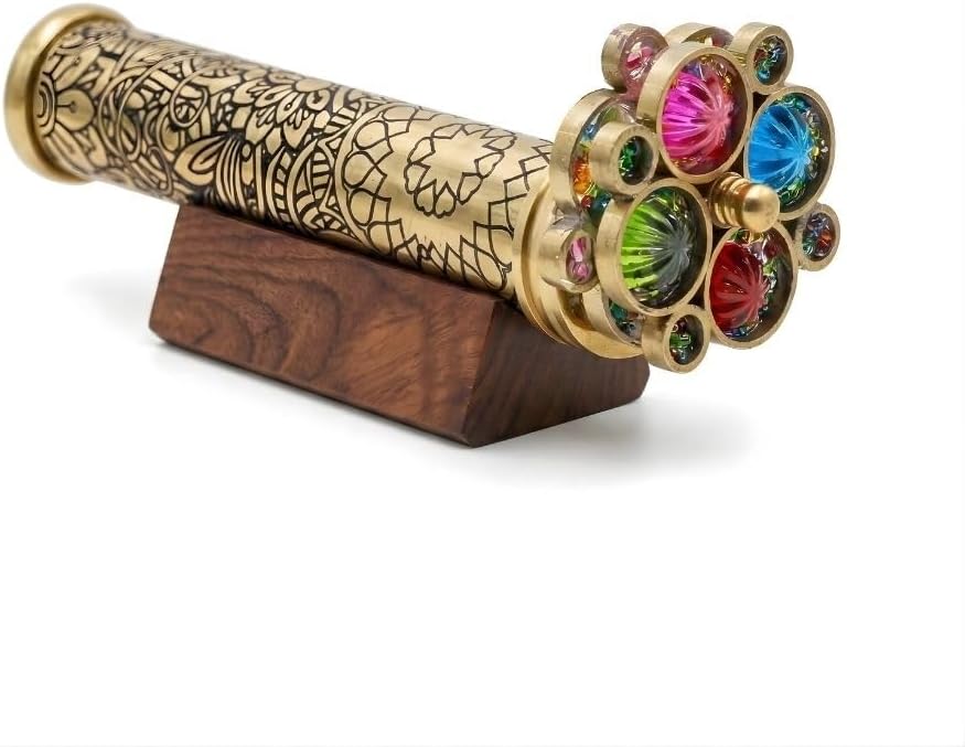 Etched Floral Brass Kaleidoscope with Dual Turning Wheels view 10