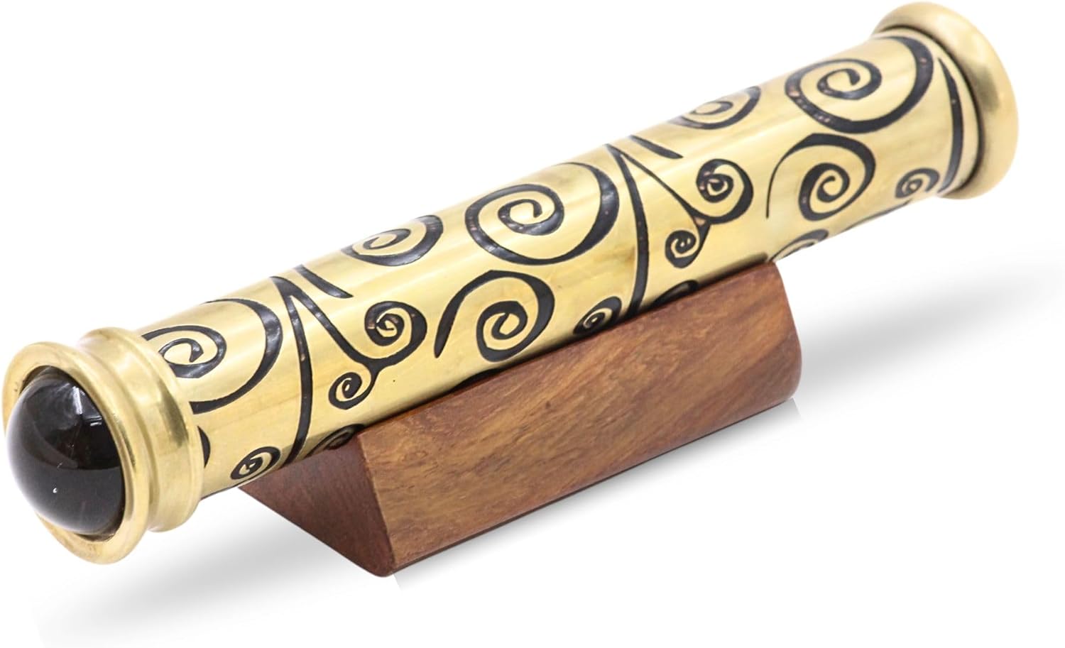 Tribal Etched Brass Teleidoscope with Wooden Stand view 8