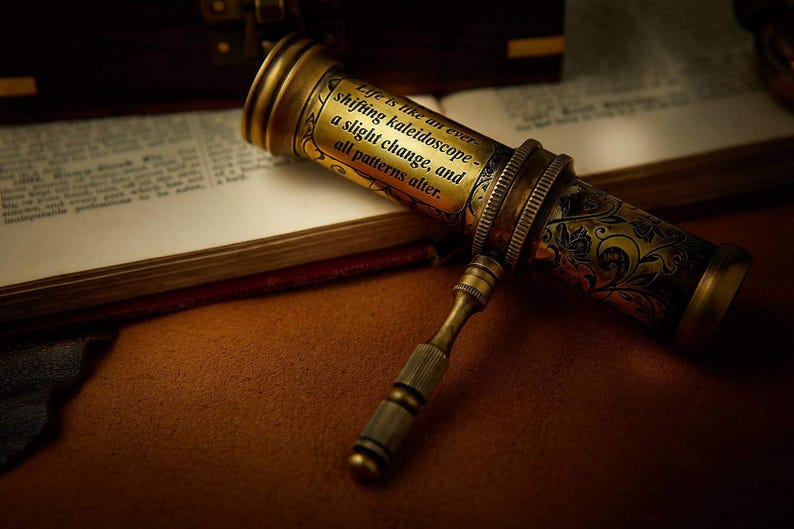 Vintage Brass Kaleidoscope with Wooden Display Stand view 3