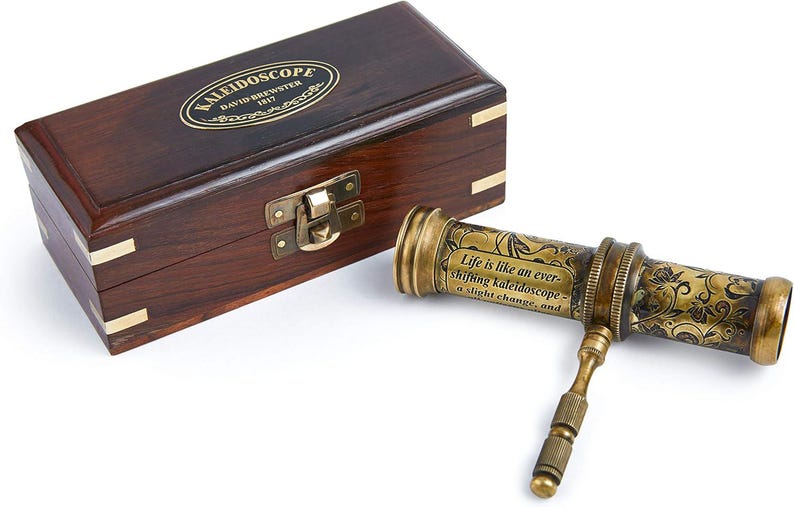Vintage Brass Kaleidoscope with Wooden Display Stand view 7