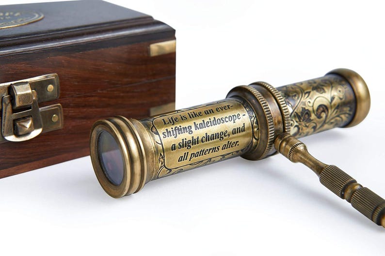 Vintage Brass Kaleidoscope with Wooden Display Stand view 10
