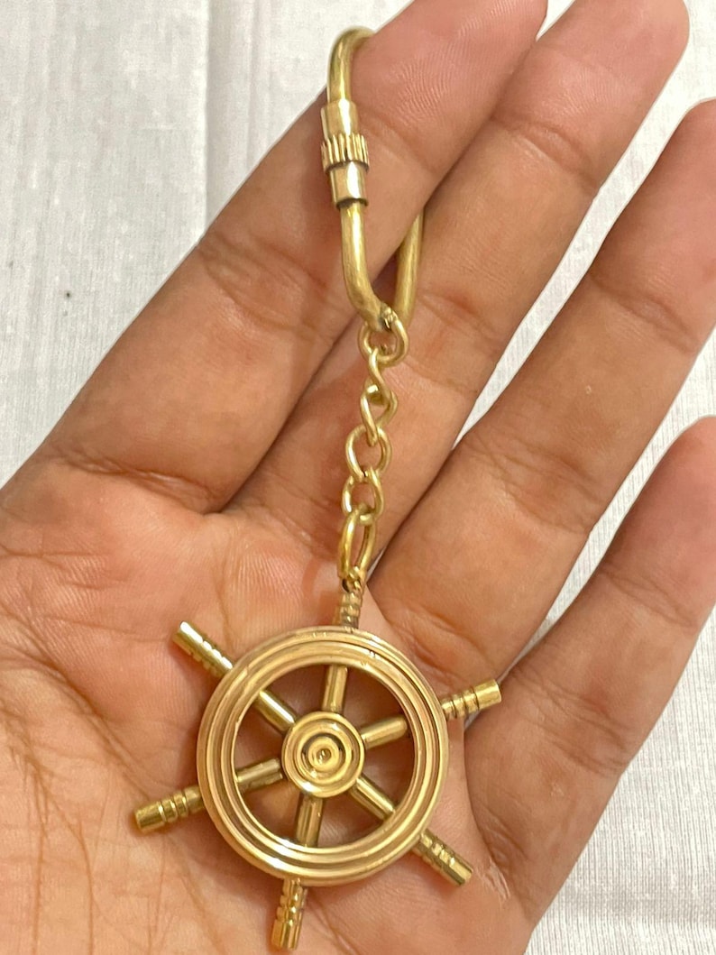 Brass Ship Wheel Keychain view 2