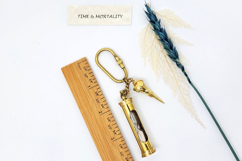 Brass Compass, Magnifier and Hourglass Keychain Set view 7
