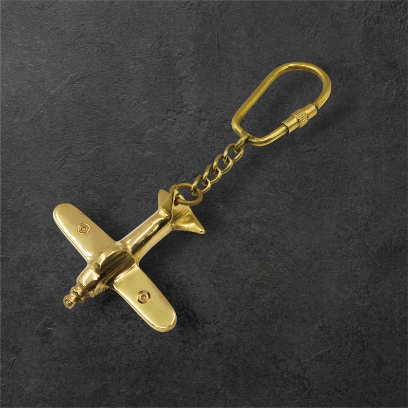 Vintage Brass Airplane Keyring view 9