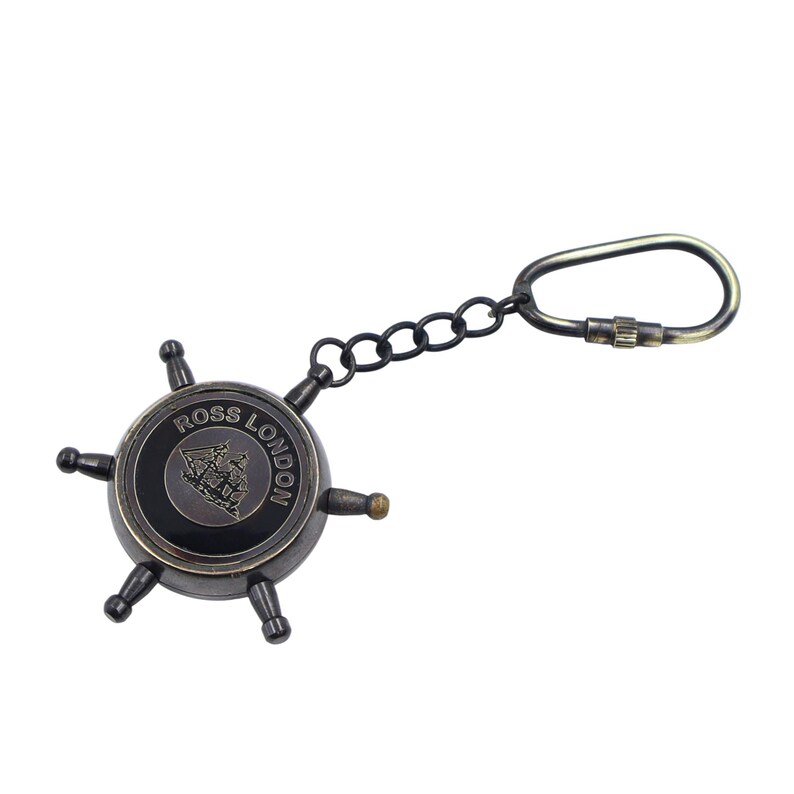 Brass Ship Wheel and Compass Keychain view 5