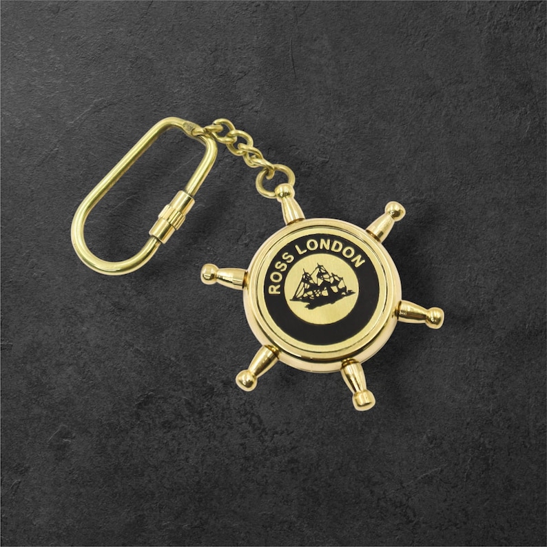 Brass Ship Wheel and Compass Keychain view 9