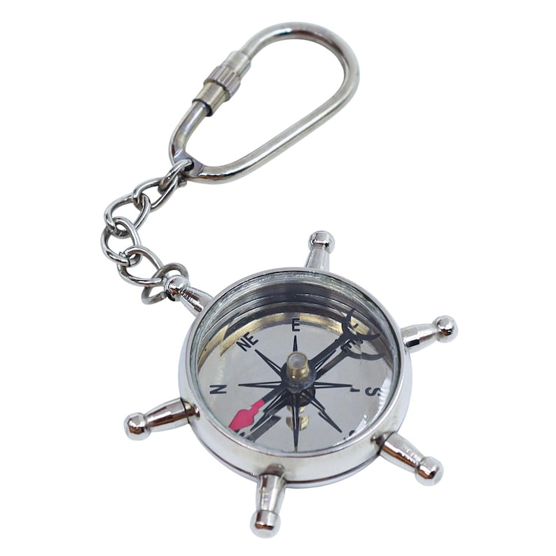 Brass Ship Wheel and Compass Keychain view 12
