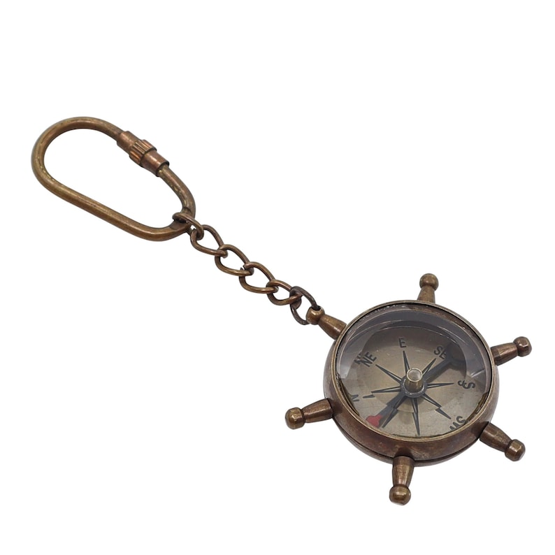 Brass Ship Wheel and Compass Keychain view 13