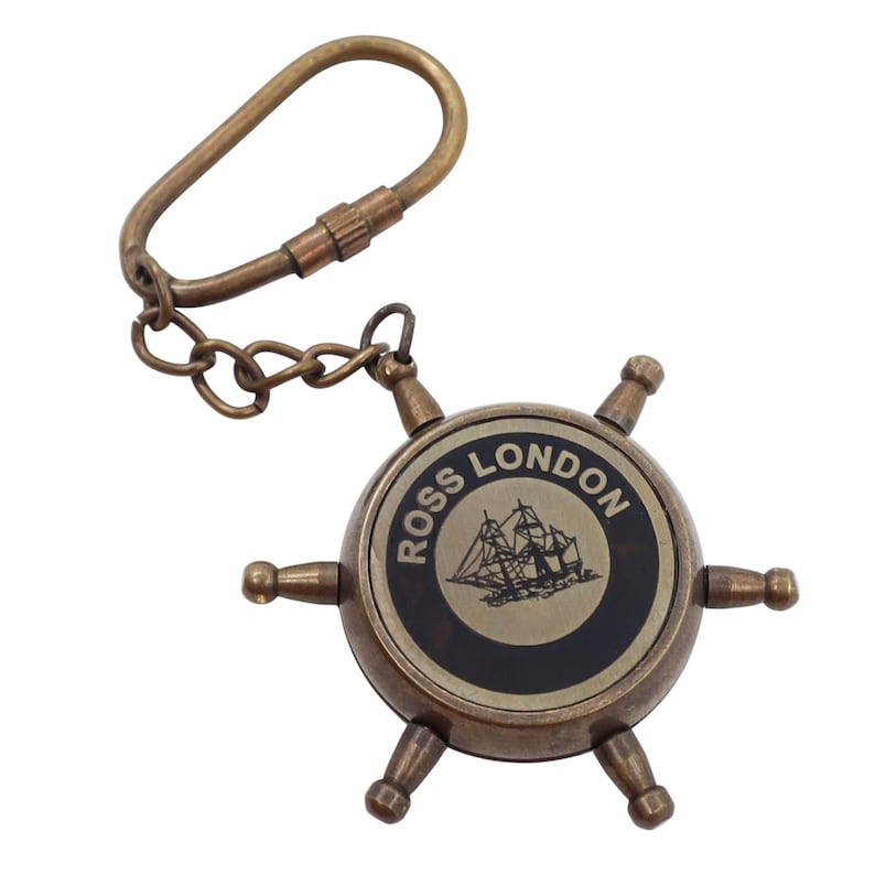 Brass Ship Wheel and Compass Keychain view 14