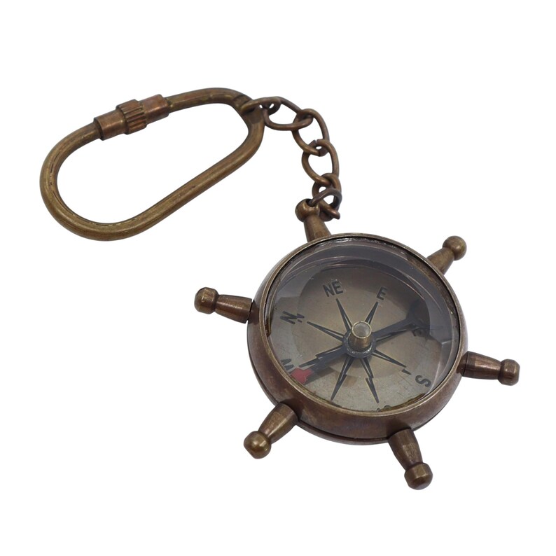 Brass Ship Wheel and Compass Keychain view 19