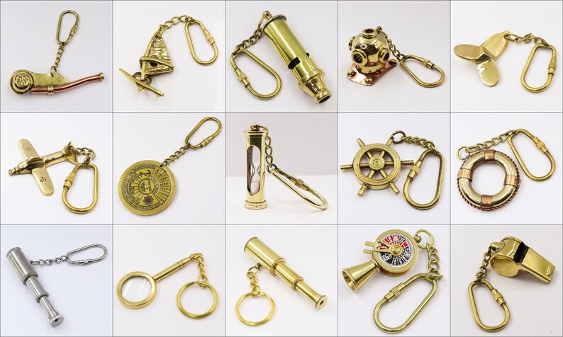 Brass Ship Wheel and Compass Keychain view 20
