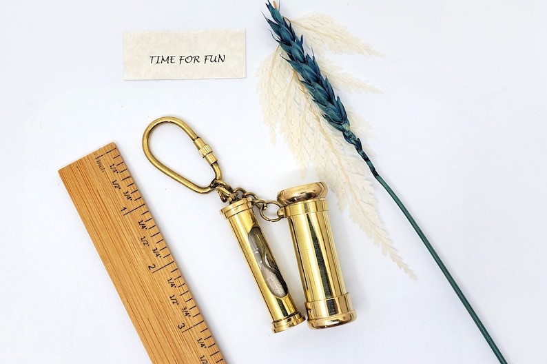 Brass Calendar, Magnifier and Compass Keychain Set view 4