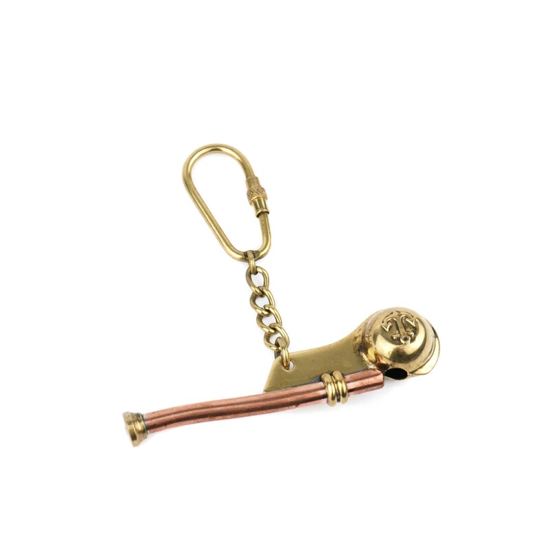 Vintage Brass Boatswain Whistle Keychain view 2