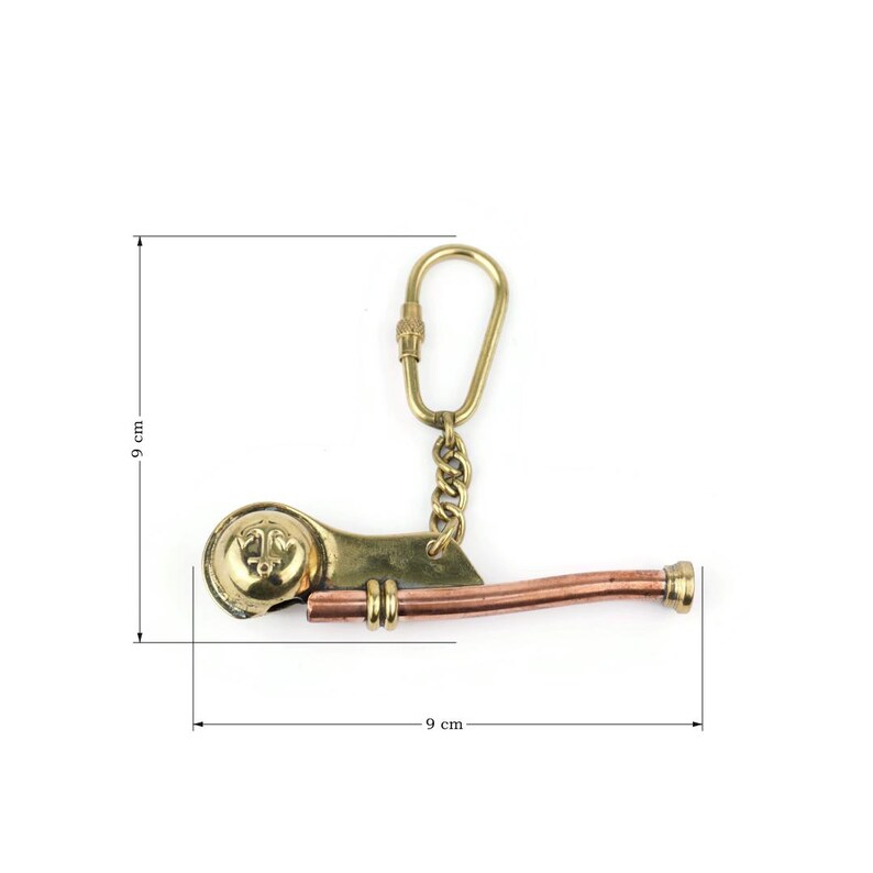 Vintage Brass Boatswain Whistle Keychain view 3