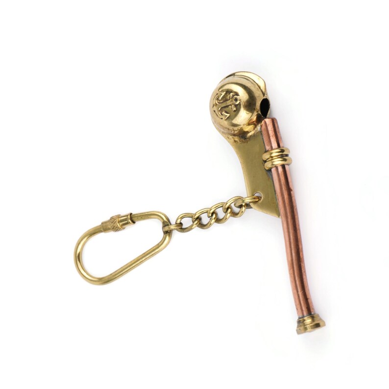 Vintage Brass Boatswain Whistle Keychain view 4