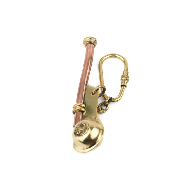 Vintage Brass Boatswain Whistle Keychain view 5