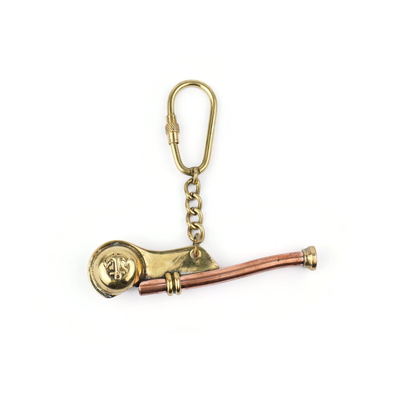 Vintage Brass Boatswain Whistle Keychain view 6