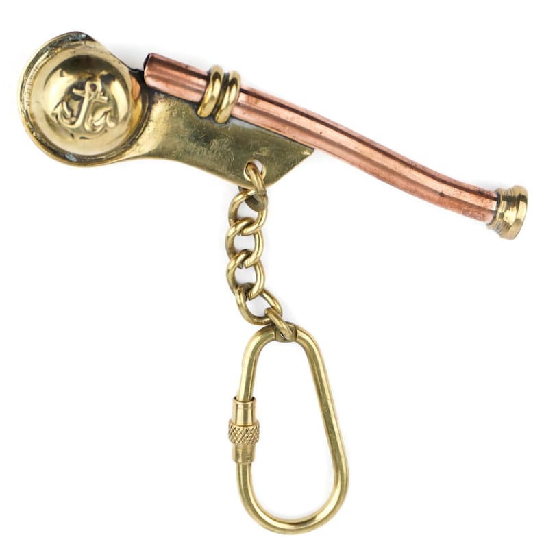 Vintage Brass Boatswain Whistle Keychain view 11