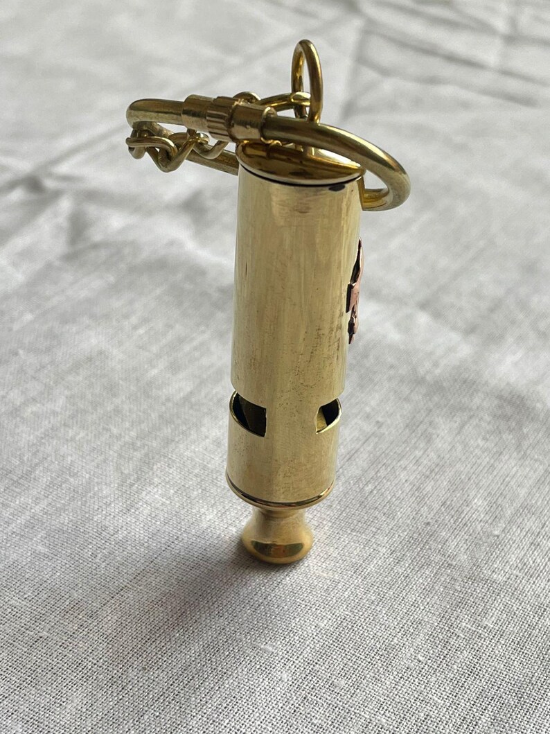 Brass Nautical Whistle Keychain view 2