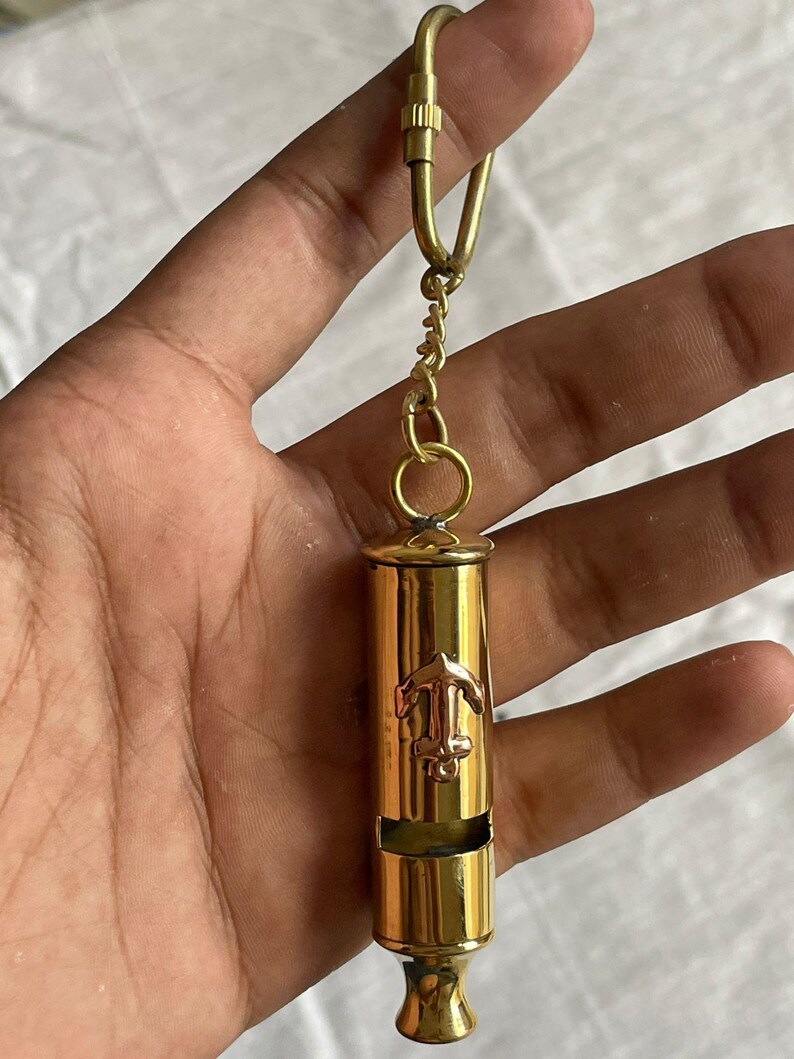 Brass Nautical Whistle Keychain view 4