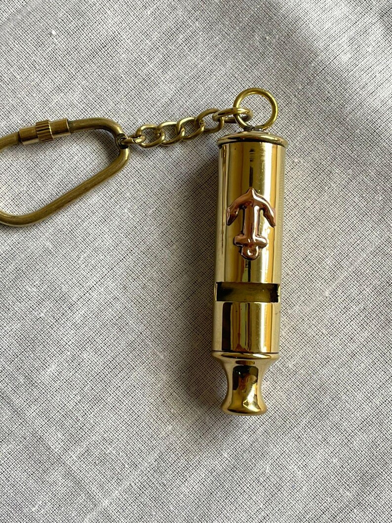 Brass Nautical Whistle Keychain view 5
