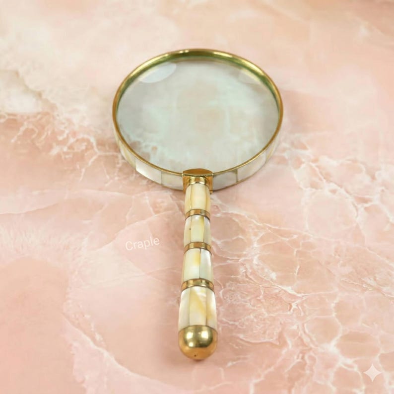 All-Brass Handheld Magnifier 3" with Mother of Pearl Handle view 4