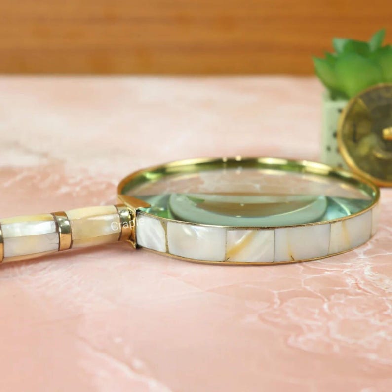 All-Brass Handheld Magnifier 3" with Mother of Pearl Handle view 7