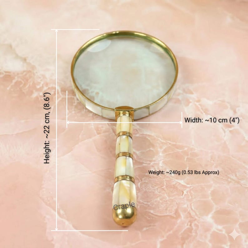 All-Brass Handheld Magnifier 3" with Mother of Pearl Handle view 9