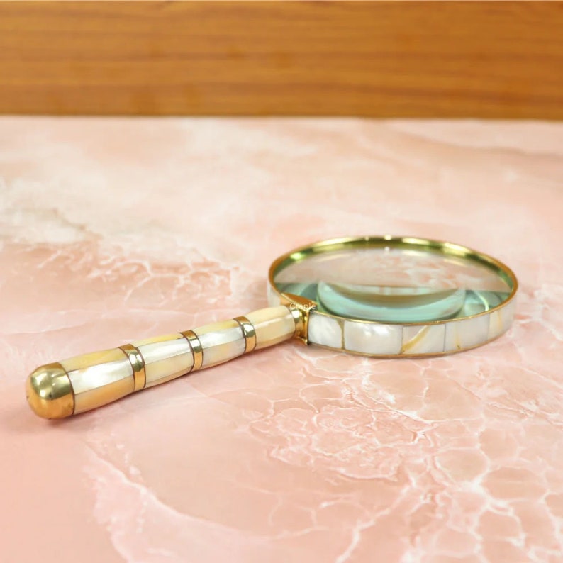 All-Brass Handheld Magnifier 3" with Mother of Pearl Handle view 11
