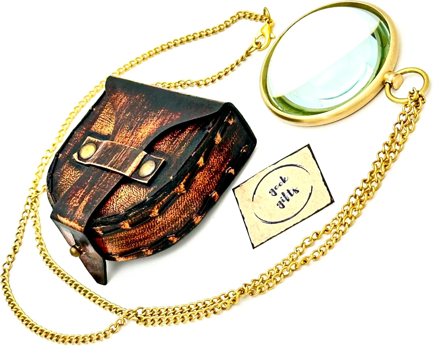 Brass Pendant Magnifier 1" with Domed Lens and Leather Case view 3