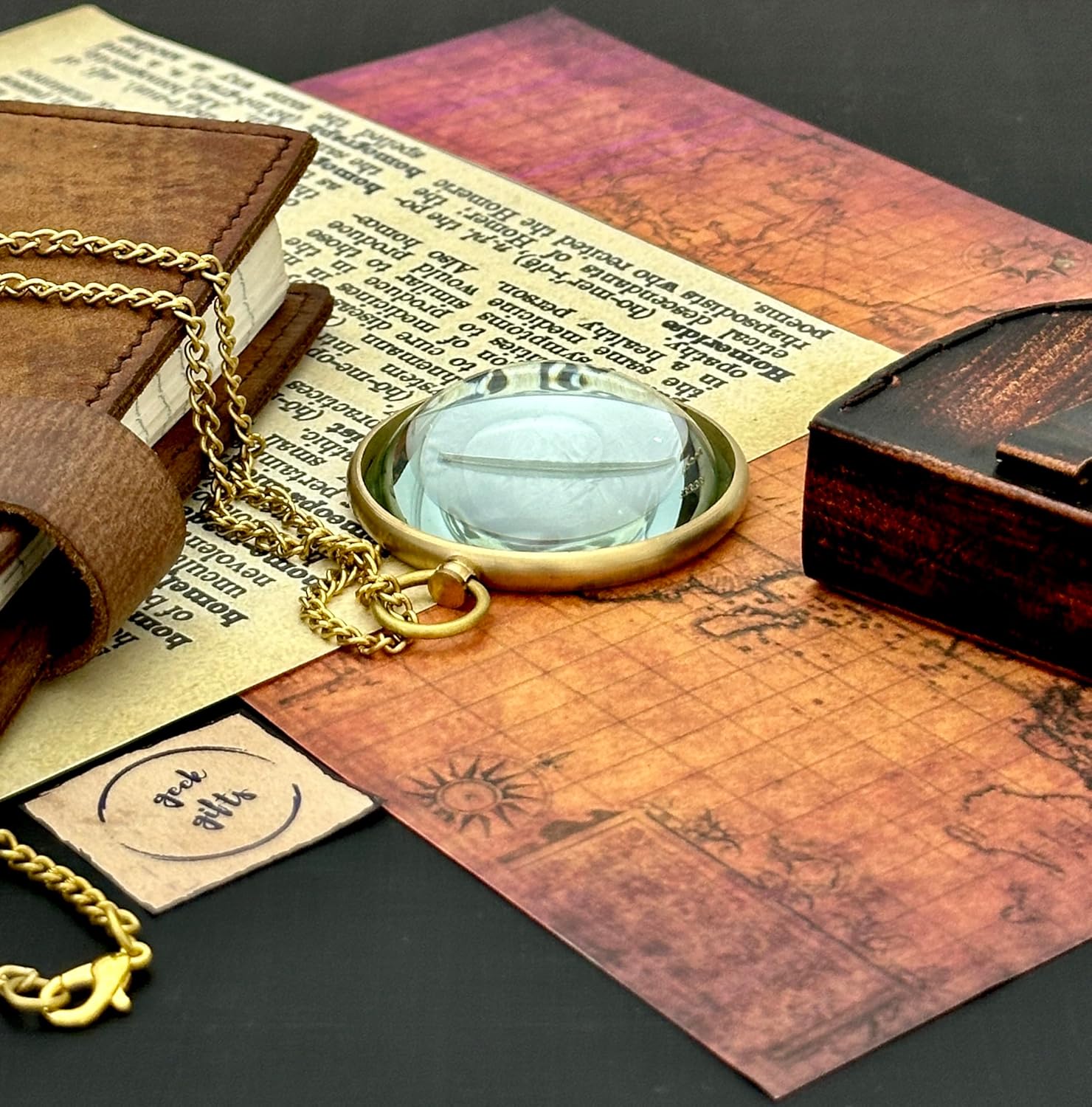 Brass Pendant Magnifier 1" with Domed Lens and Leather Case view 4
