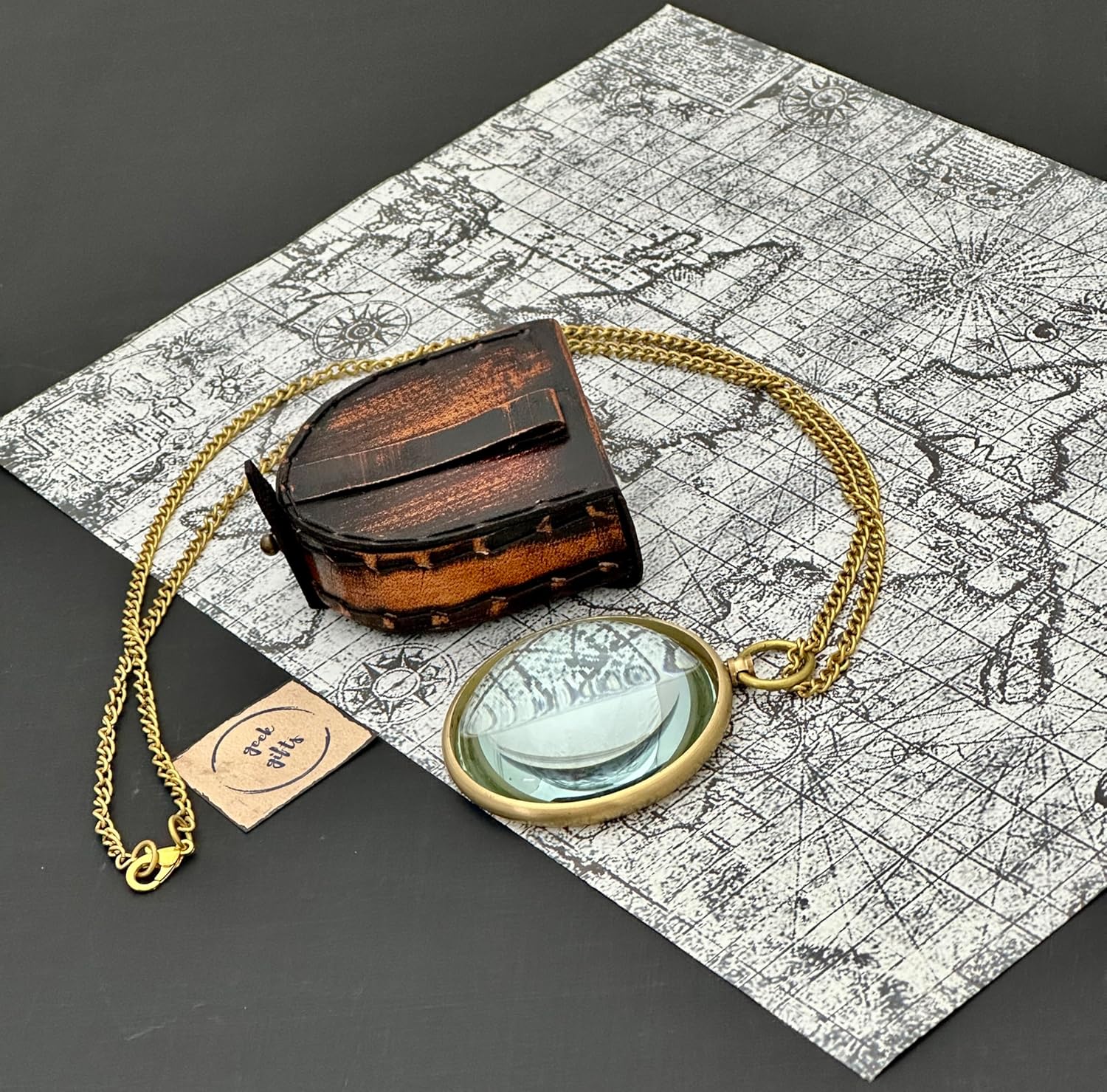 Brass Pendant Magnifier 1" with Domed Lens and Leather Case view 9
