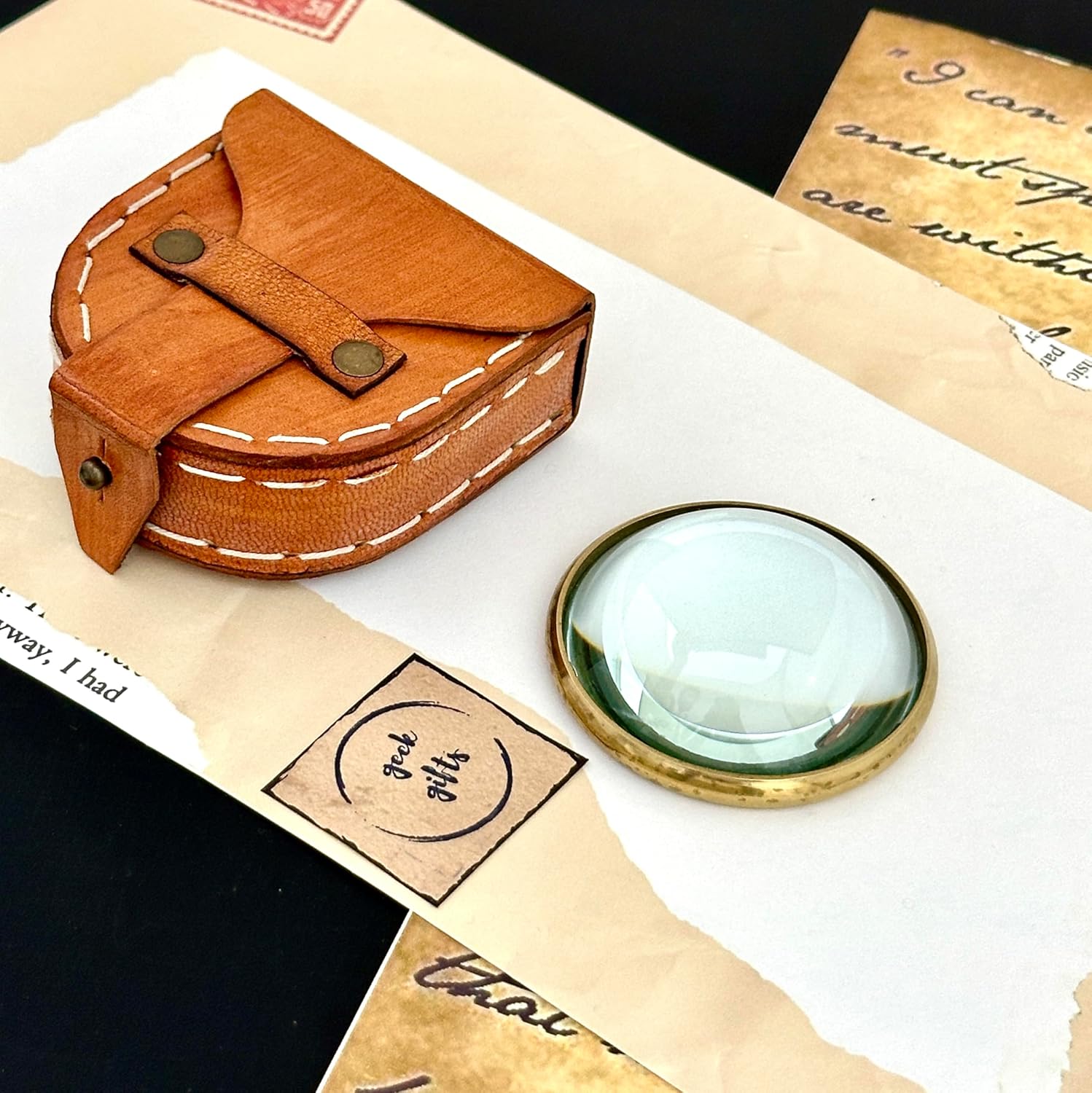 Brass Pendant Magnifier 1" with Domed Lens and Leather Case view 12