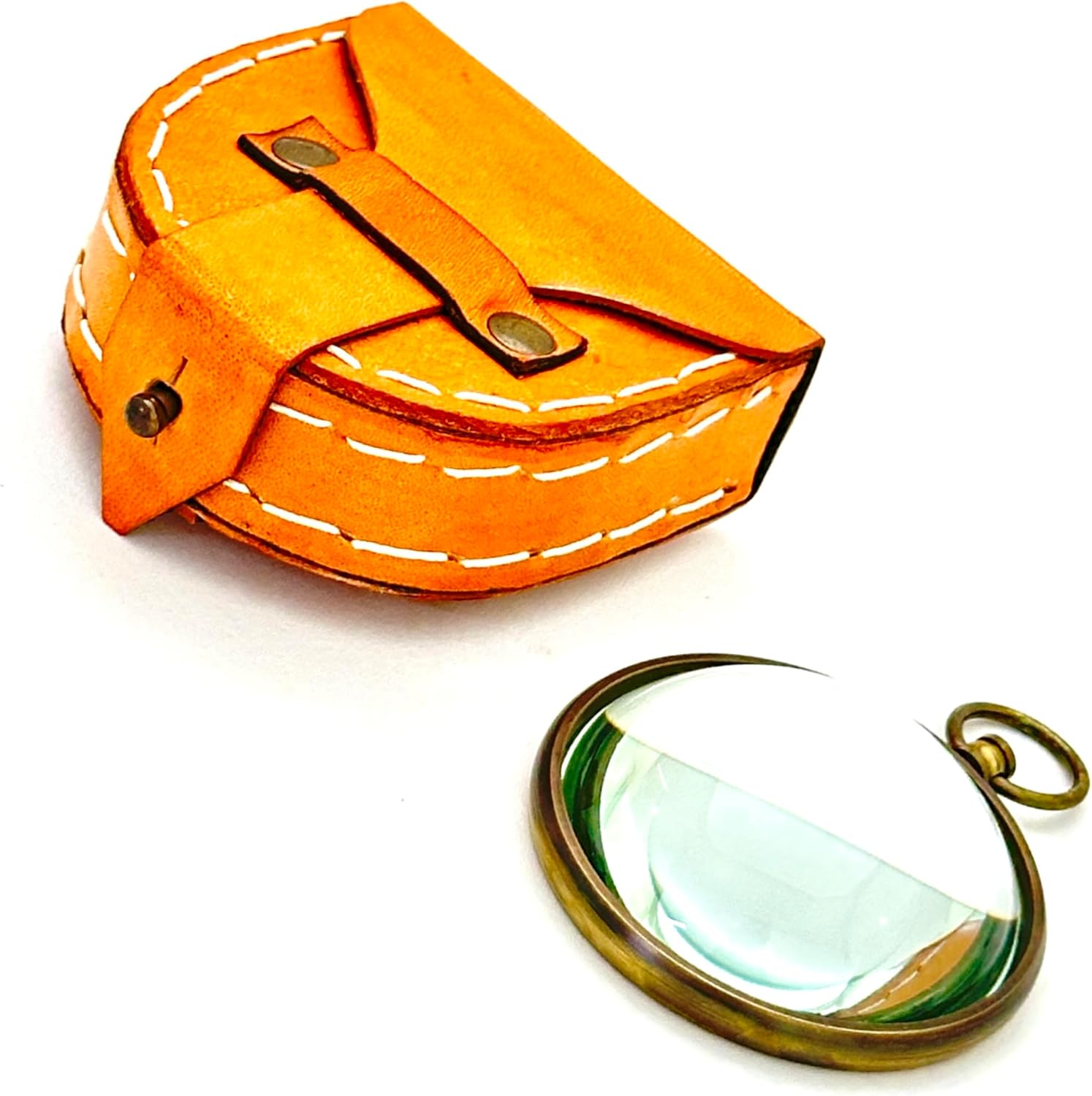 Brass Pendant Magnifier 1" with Domed Lens and Leather Case view 13