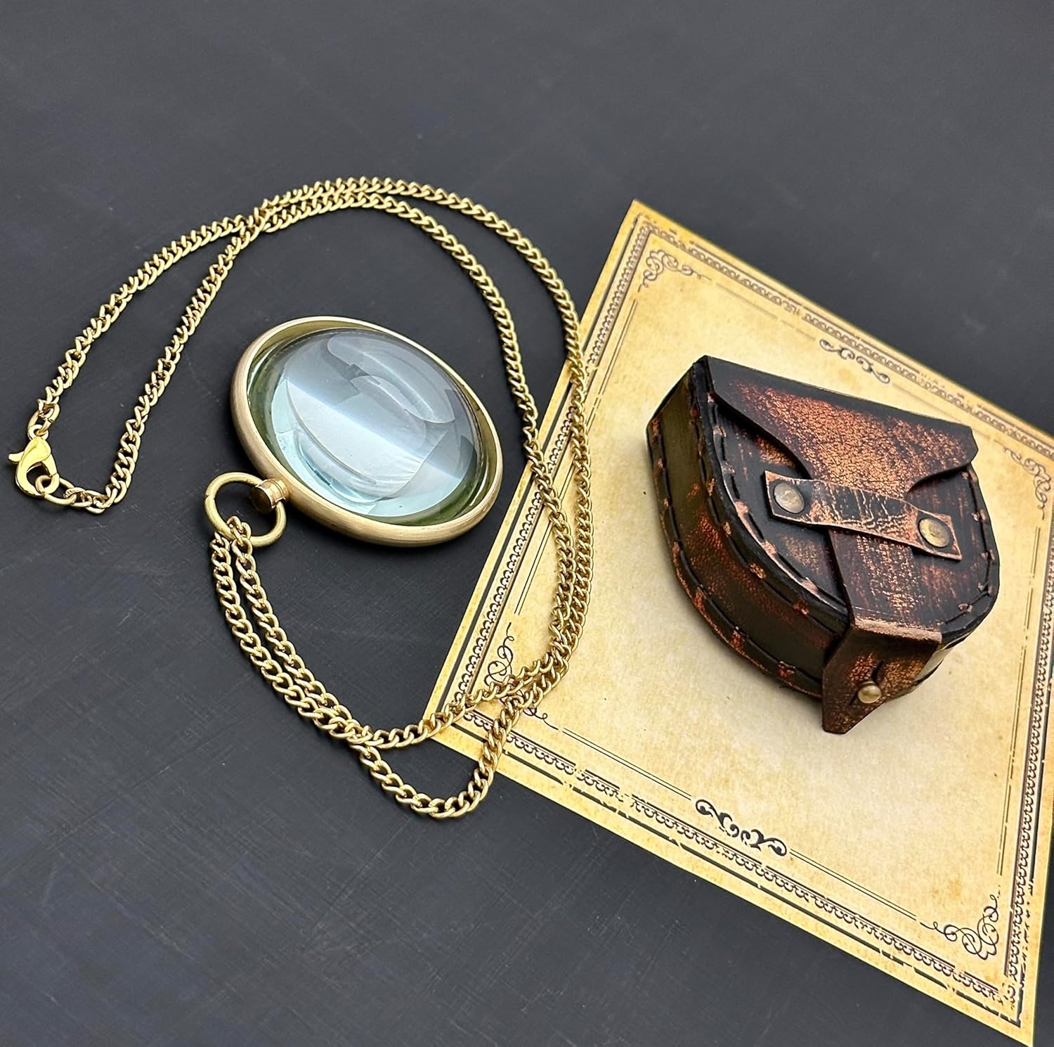 Brass Pendant Magnifier 1" with Domed Lens and Leather Case view 14