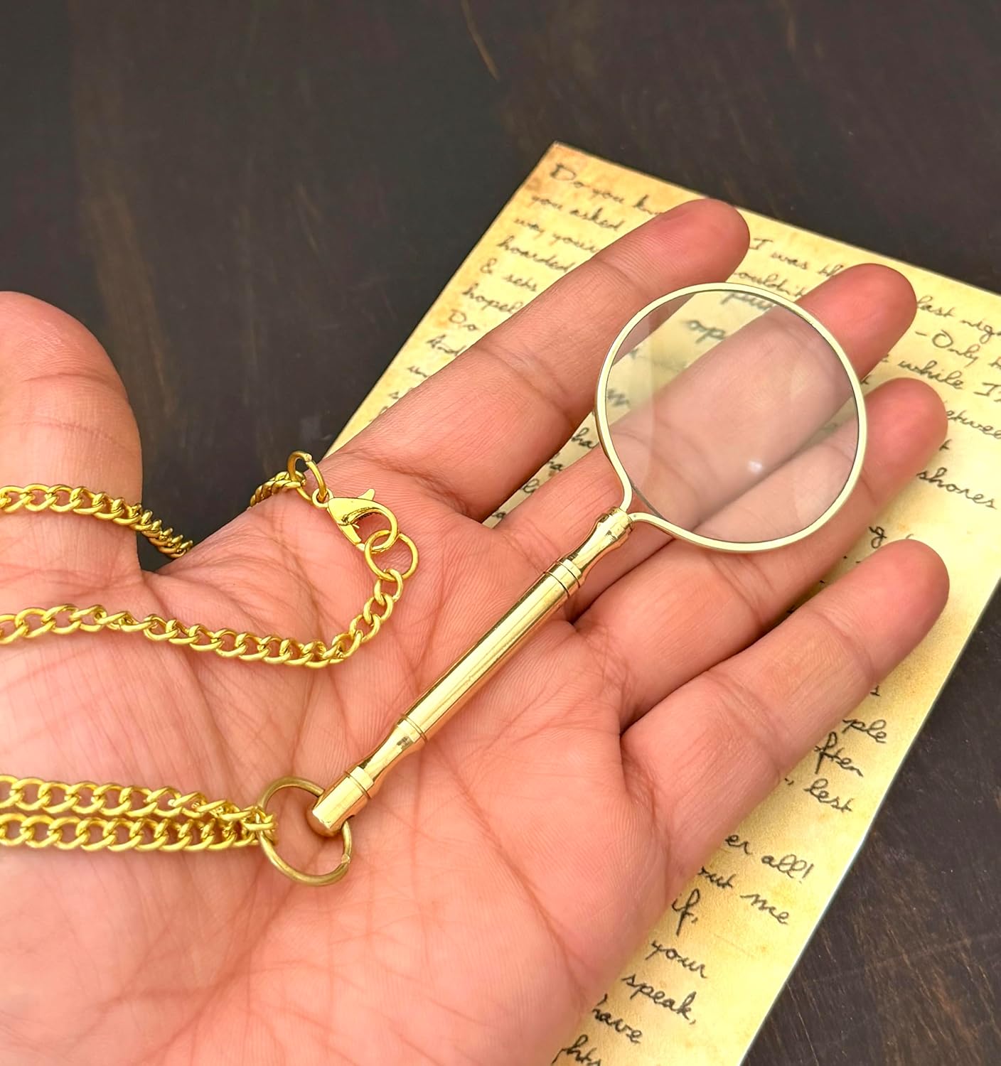 Brass Monocle Pendant Magnifier 1" with Steampunk Styling view 2