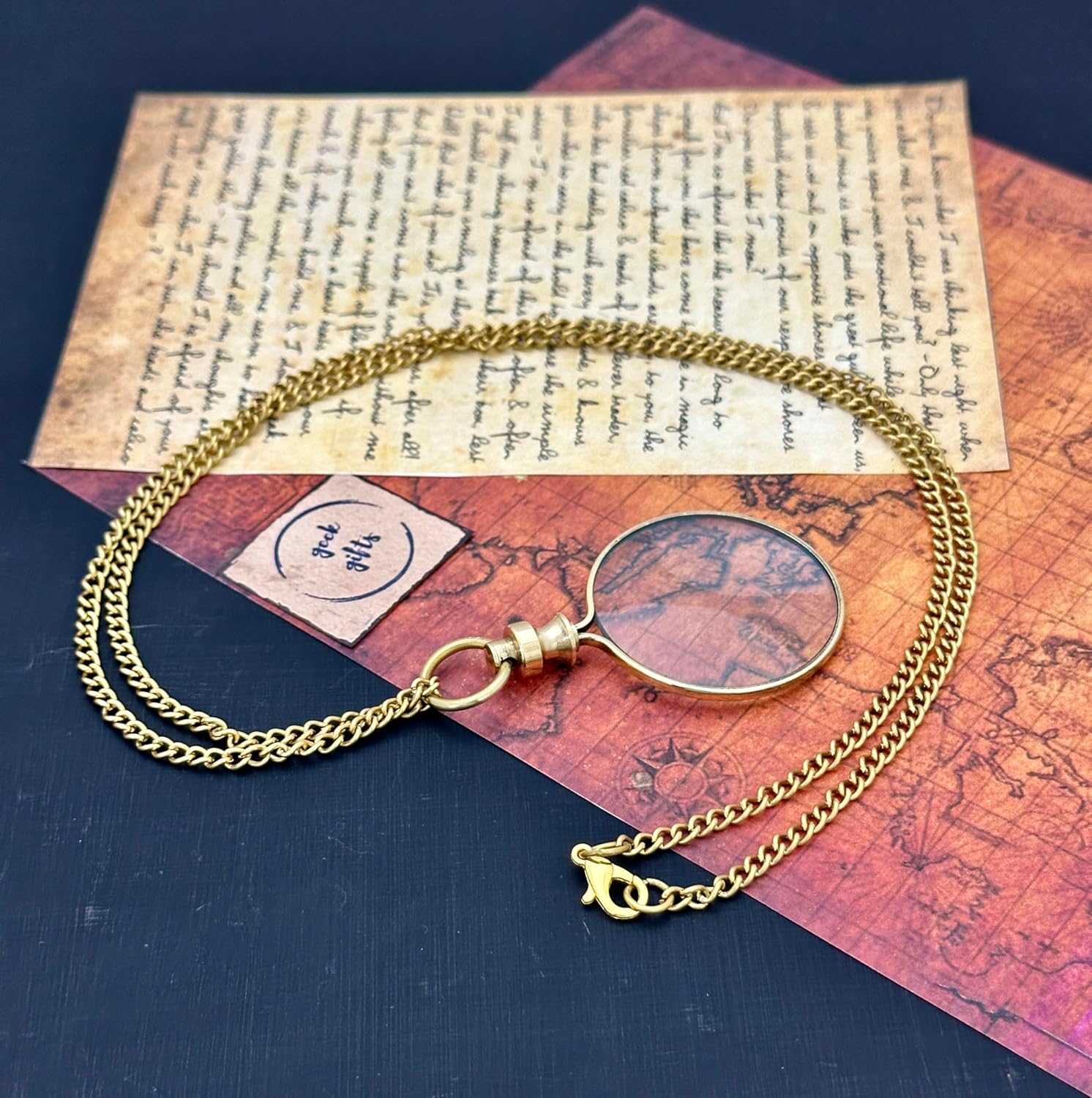 Polished Brass Pendant Magnifier 1.75" with 15" Chain view 2