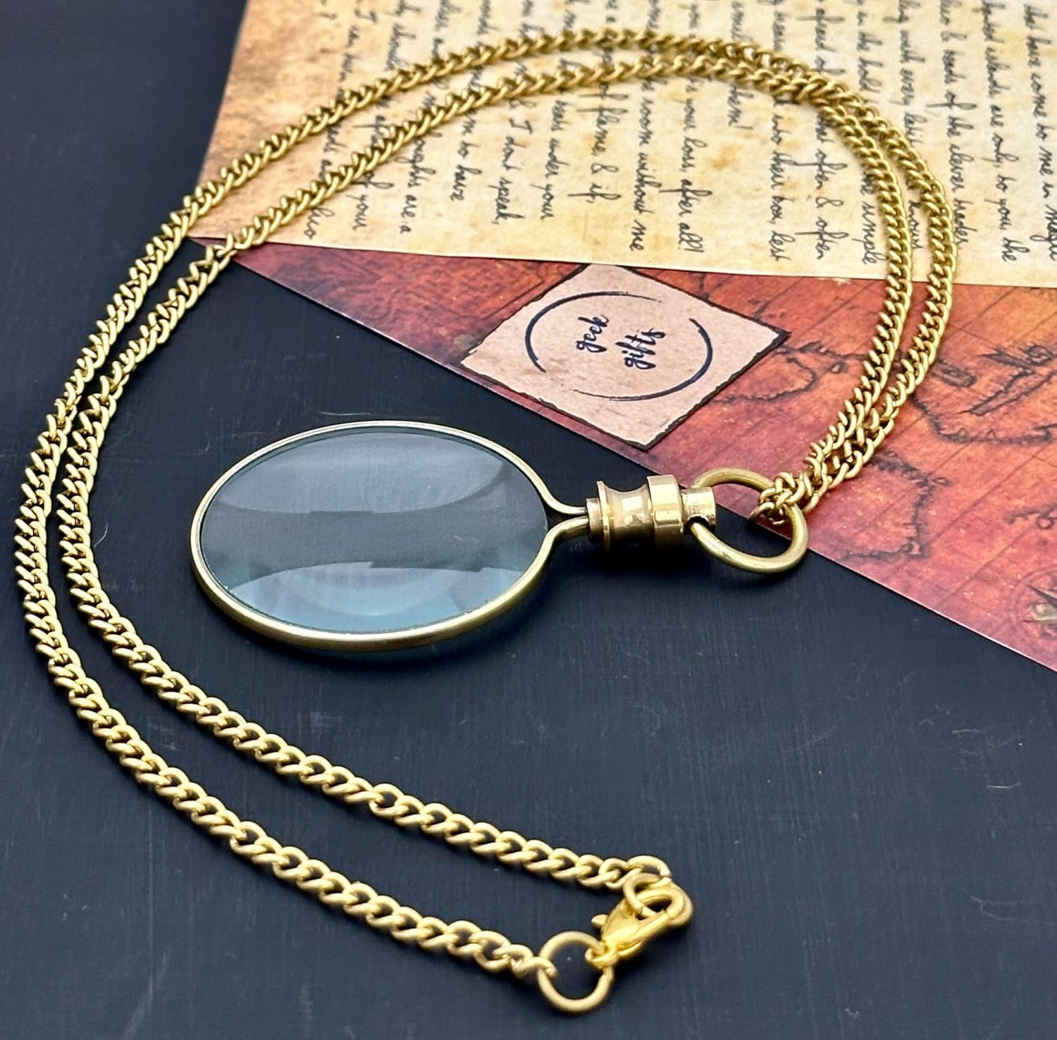 Polished Brass Pendant Magnifier 1.75" with 15" Chain view 4