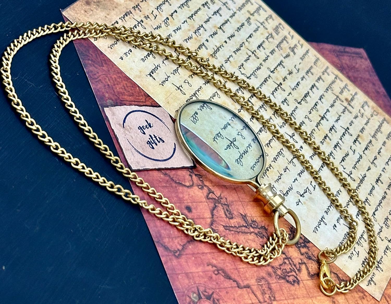 Polished Brass Pendant Magnifier 1.75" with 15" Chain view 8