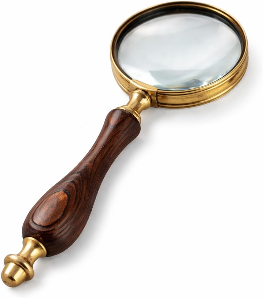 Vintage Brass Frame Handheld Magnifier 3" with Wooden Handle view 3